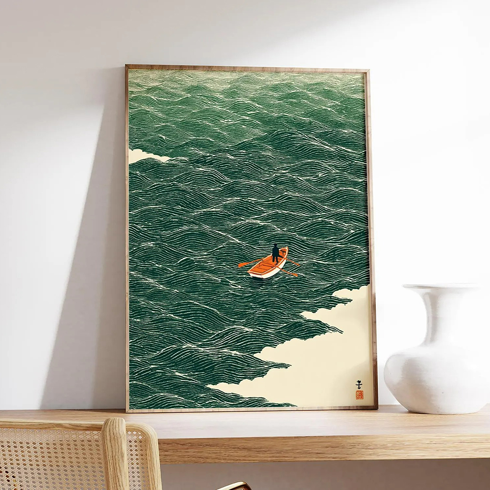 Japanese Wave Art Boat at Sea  - Japanese Lifestyle At Home ulasan dan harga