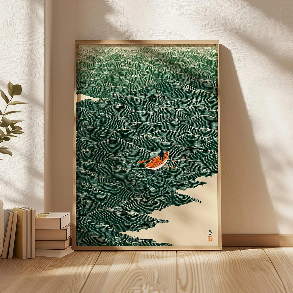 Japanese Wave Art Boat at Sea  - Japanese Lifestyle At Home ulasan dan harga