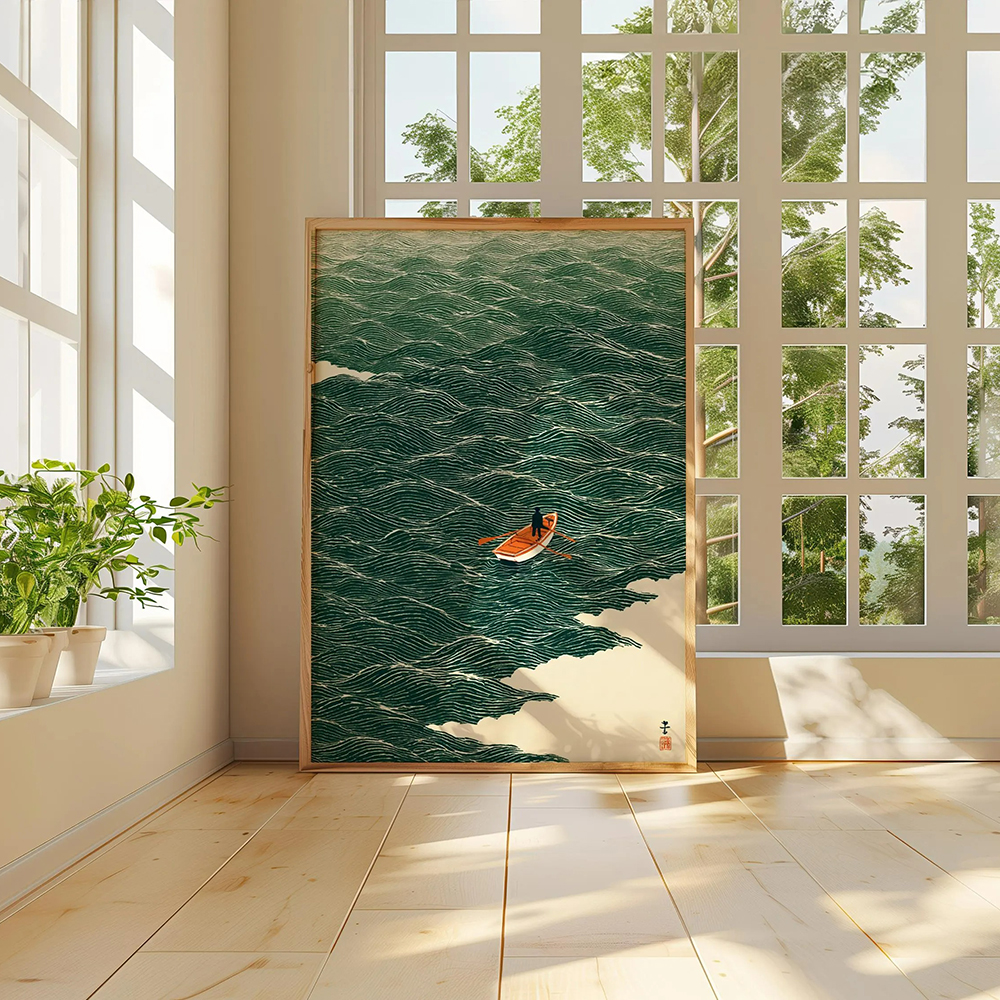 Japanese Wave Art Boat at Sea  - Japanese Lifestyle At Home ulasan dan harga