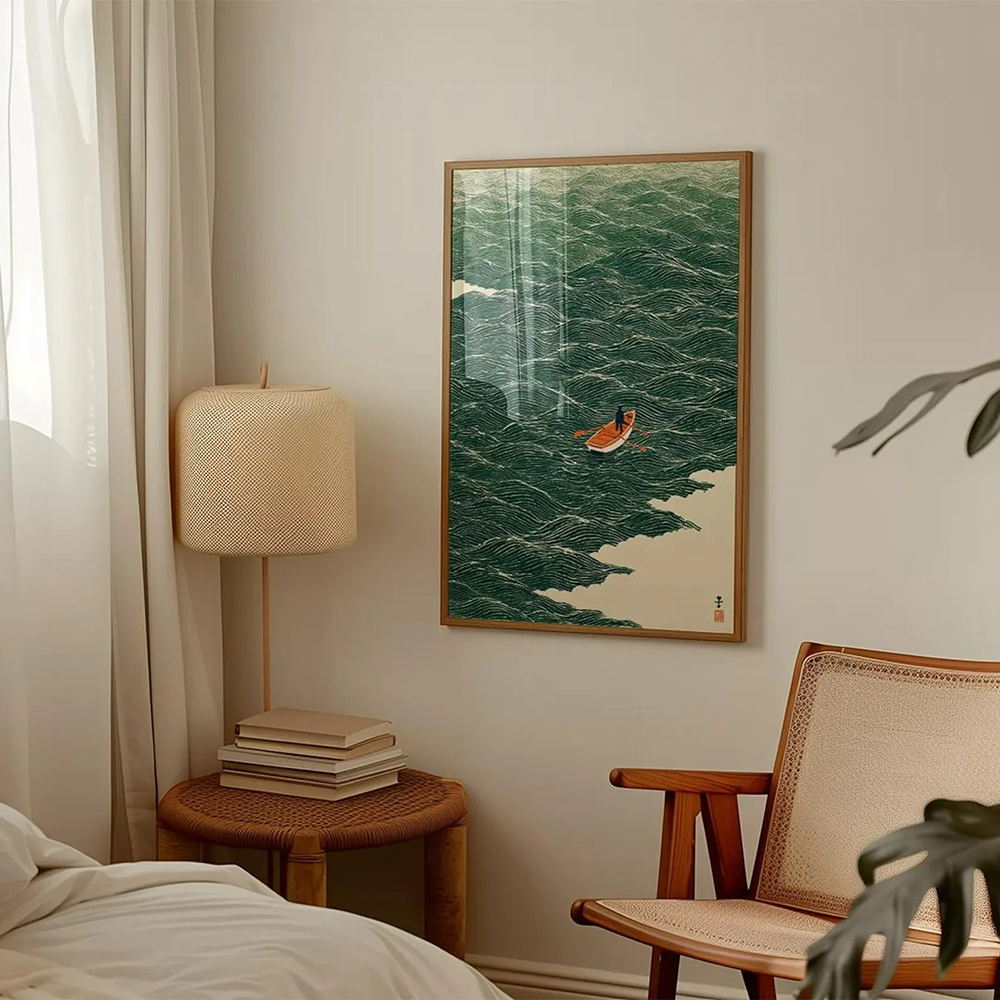 Japanese Wave Art Boat at Sea  - Japanese Lifestyle At Home ulasan dan harga