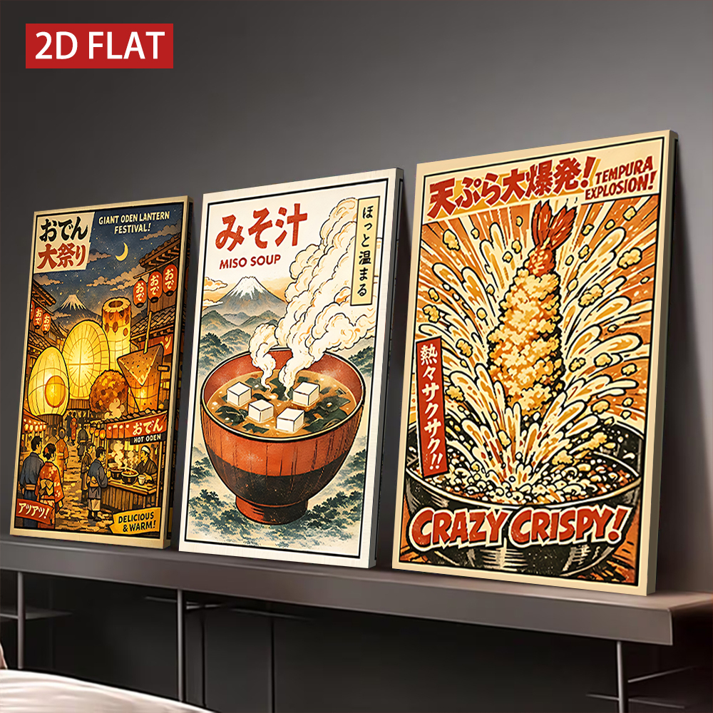 3 Counts Wooden Framed Canvas  - Japanese Lifestyle And Food ulasan dan harga